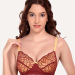 Softdots Self Design Full Coverage Heavily Padded Bra - Maroon