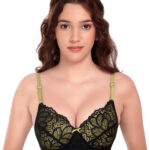 Softdots Self Design Full Coverage Heavily Padded Bra - Black